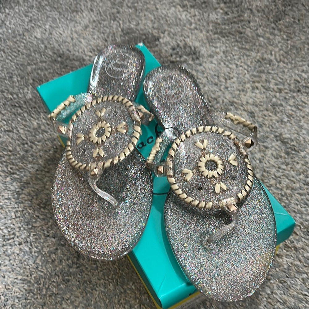 Jack Rogers Silver Sandals with Intricate Ornamentation